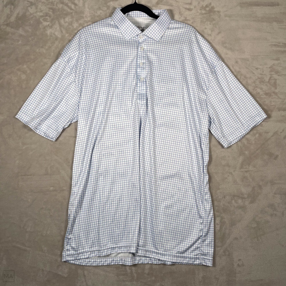 Collars & Co. Men's Polo Shirt Checkered Preppy Business Casual XXL White/Blue